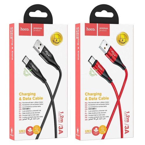 CABLU INCARCARE HOCO LED – USB-A la USB-C 3A – 1.2m – Negru